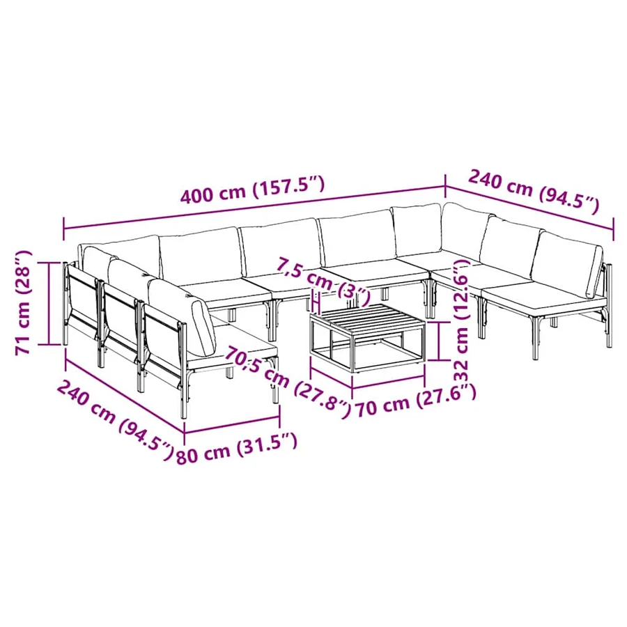 Ensemble de canapé de jardin avec coussin 10 pcs Noir Acier - 11