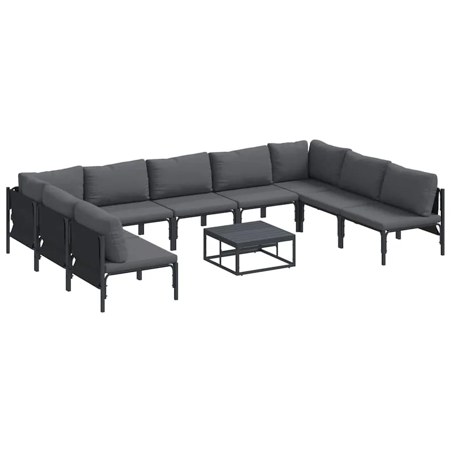 Ensemble de canapé de jardin avec coussin 10 pcs Noir Acier - 2