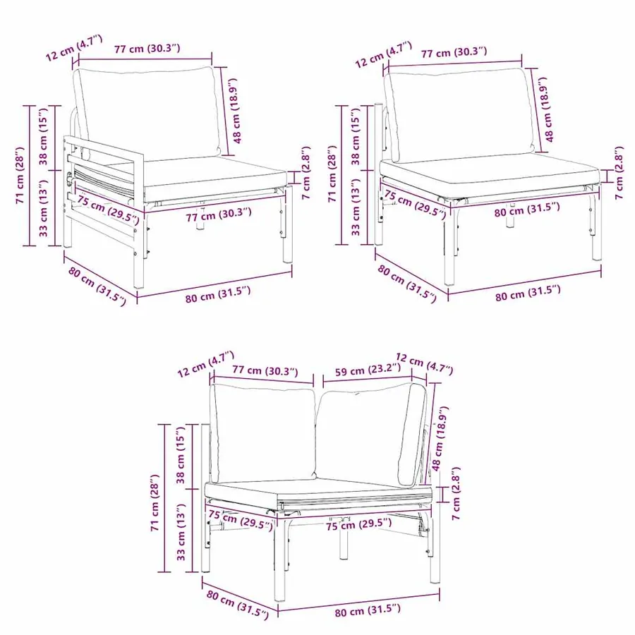 Ensemble de canapé de jardin avec coussin 12 pcs Noir Acier - 13