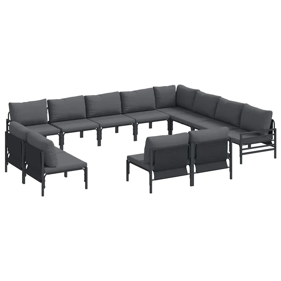 Ensemble de canapé de jardin avec coussin 12 pcs Noir Acier - 2