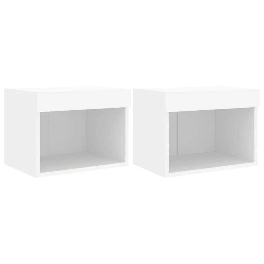 Tables de chevet murales avec lumières LED 2 pcs blanc - 2