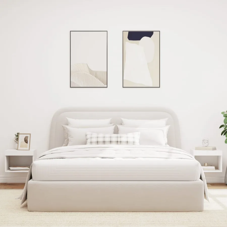 Tables de chevet murales avec lumières LED 2 pcs blanc - 3
