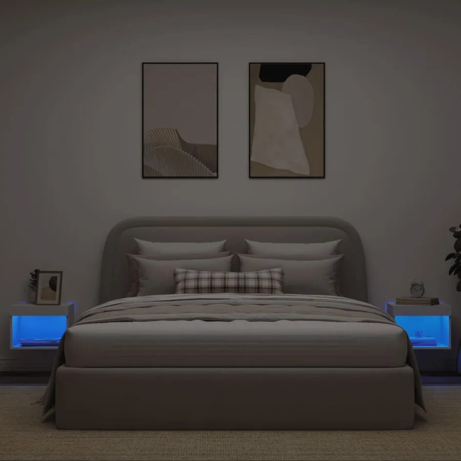 Tables de chevet murales avec lumières LED 2 pcs blanc - 4
