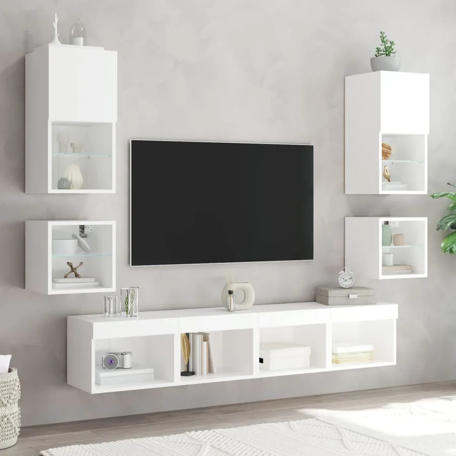 Tables de chevet murales avec lumières LED 2 pcs blanc - 5
