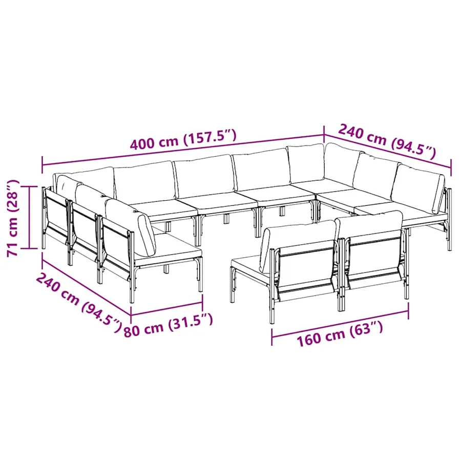 Ensemble de canapé de jardin avec coussin 11 pcs Noir Acier - 10