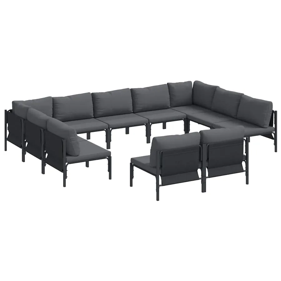 Ensemble de canapé de jardin avec coussin 11 pcs Noir Acier - 2