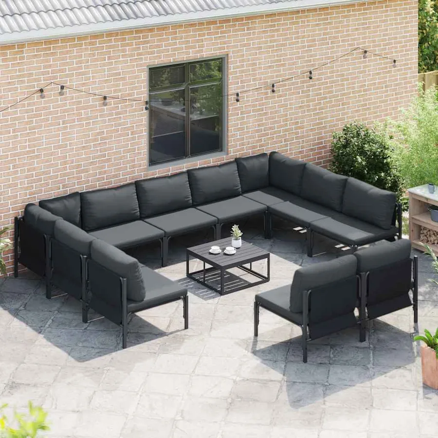 Ensemble de canapé de jardin avec coussin 11 pcs Noir Acier - 3
