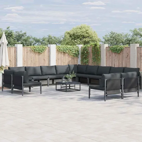 Ensemble de canapé de jardin avec coussin 13 pcs Noir Acier