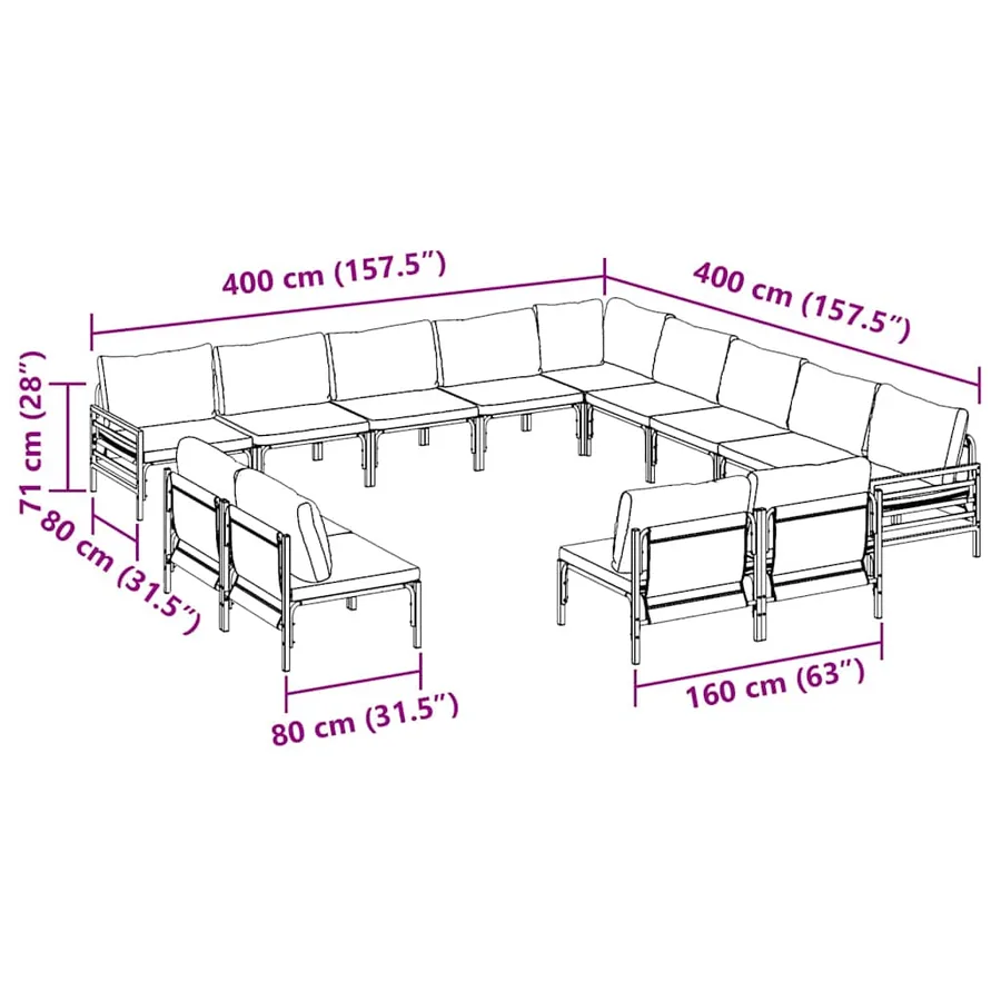 Ensemble de canapé de jardin avec coussin 13 pcs Noir Acier - 14