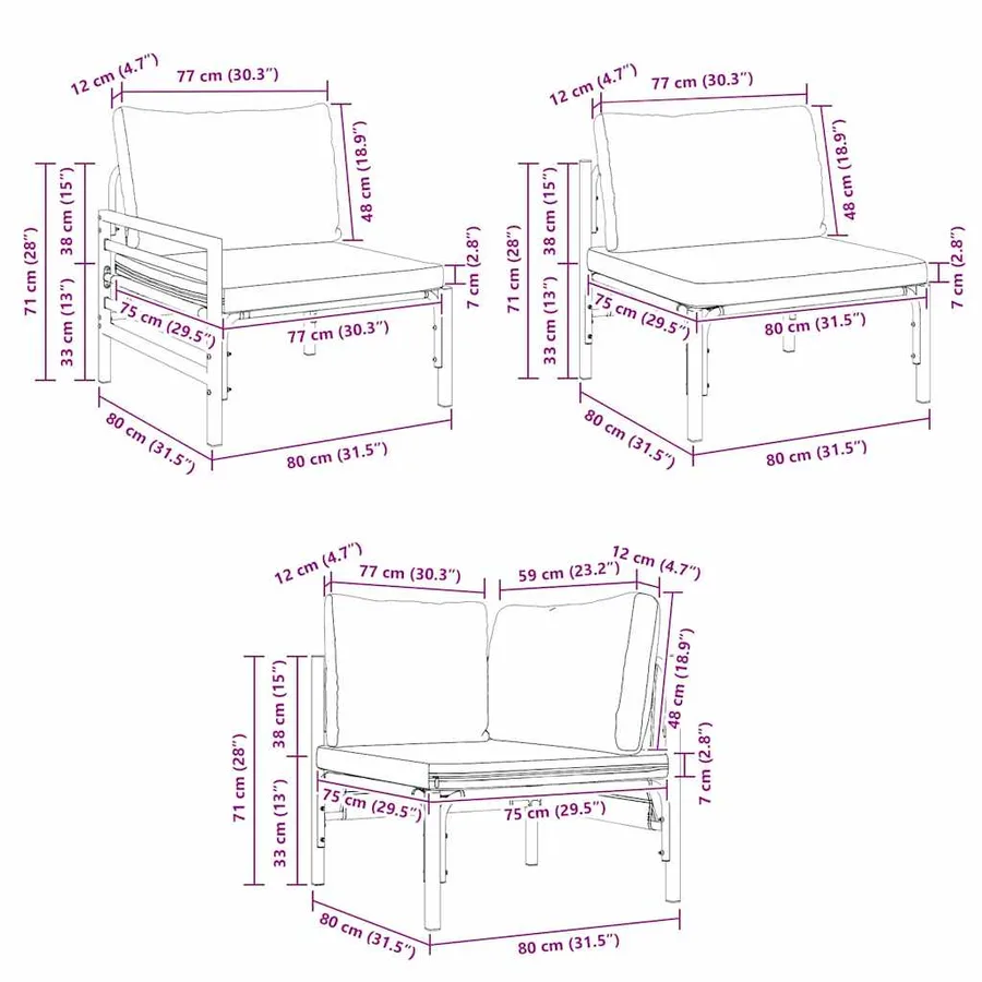 Ensemble de canapé de jardin avec coussin 13 pcs Noir Acier - 15
