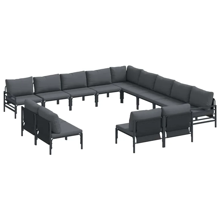Ensemble de canapé de jardin avec coussin 13 pcs Noir Acier - 2