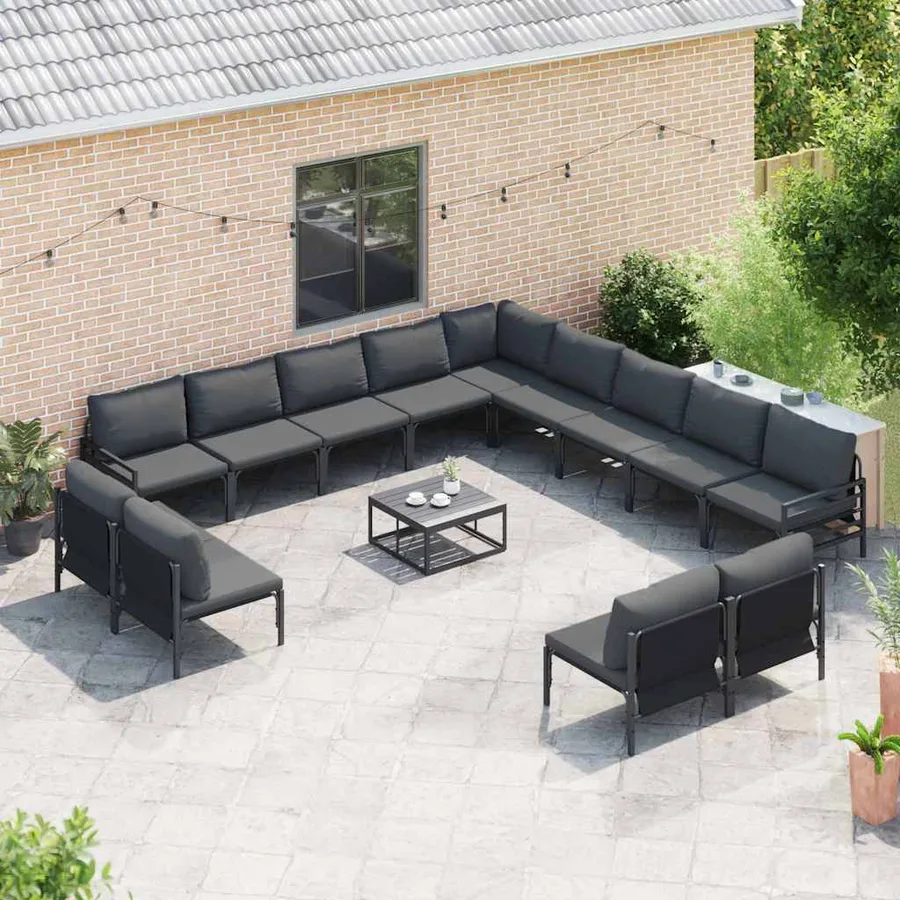 Ensemble de canapé de jardin avec coussin 13 pcs Noir Acier - 3