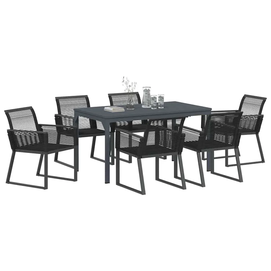 Ensemble de salle à manger pour jardin 7 pcs Noir polyrotin - 3