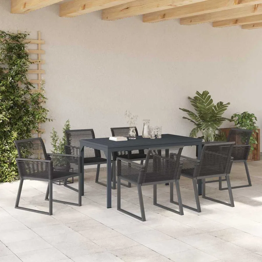 Ensemble de salle à manger pour jardin 7 pcs Noir polyrotin - 4