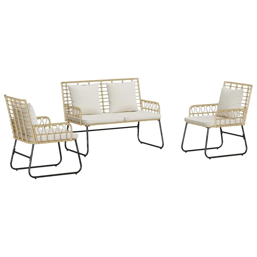 Ensemble de salle à manger pour jardin 3 pcs Marron et Crème - 2