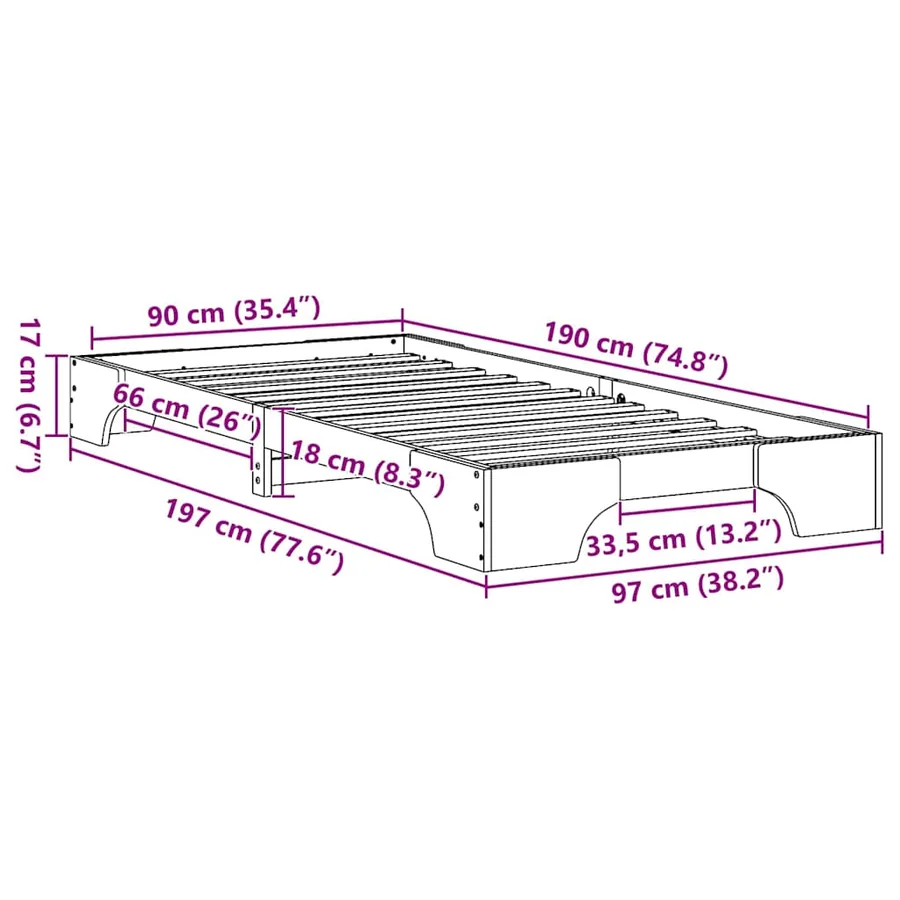 Cadre de lit Blanc 90 x 190 cm Pin massif - 8