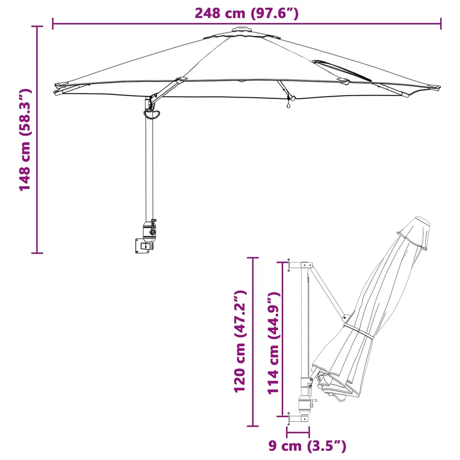 Parasol de jardin Anthracite 248 x 248 x 148 cm - 12