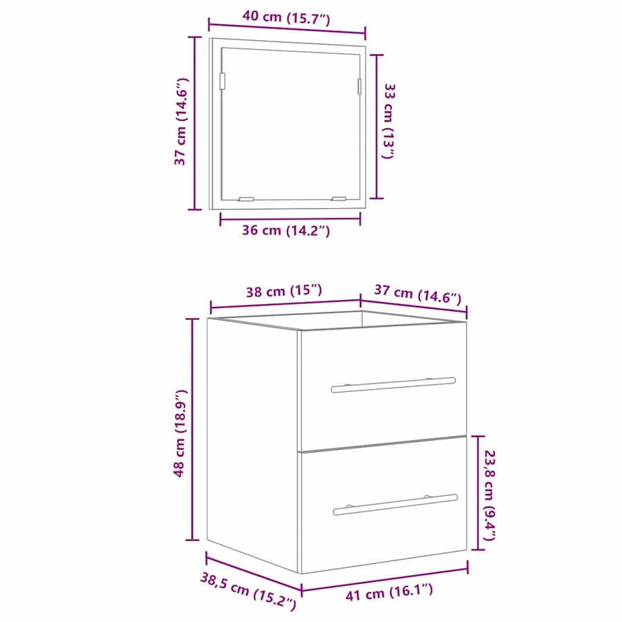 Ensemble de mobilier de salle de bain Noir 41 x 38,5 x 48 cm - 16