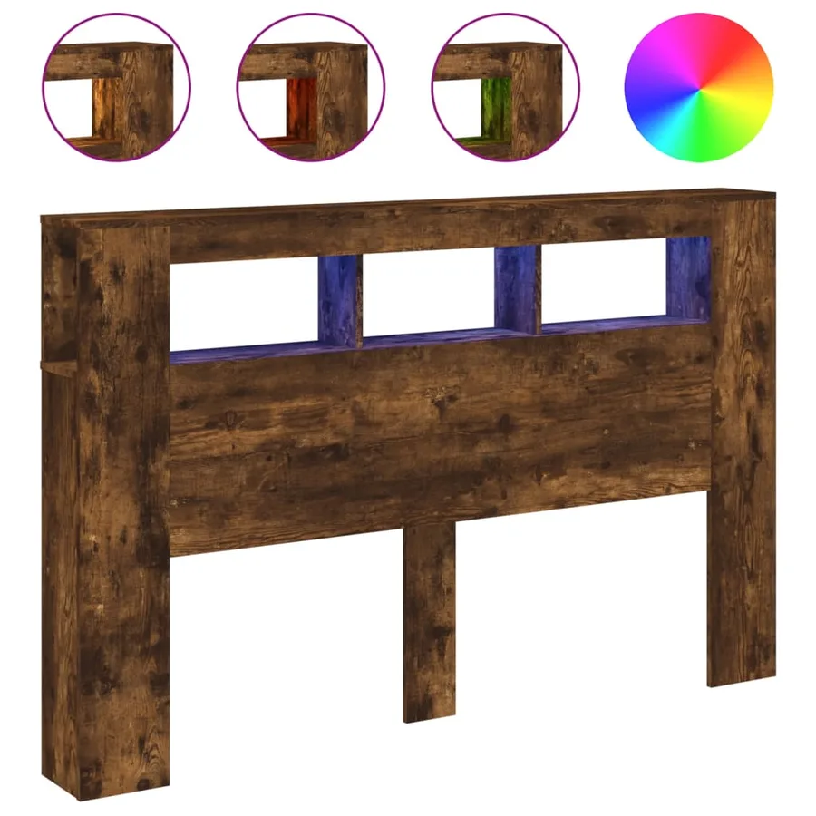 Tête de lit à LED chêne fumé 160x18,5x103,5cm bois d'ingénierie - 2