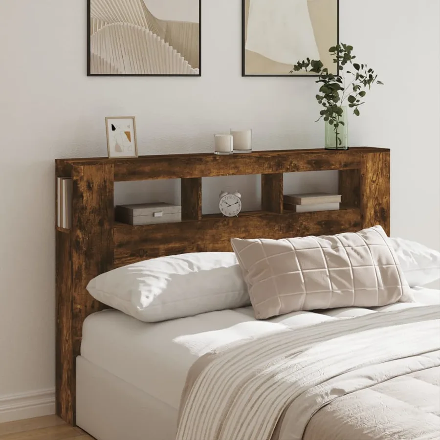 Tête de lit à LED chêne fumé 160x18,5x103,5cm bois d'ingénierie - 3