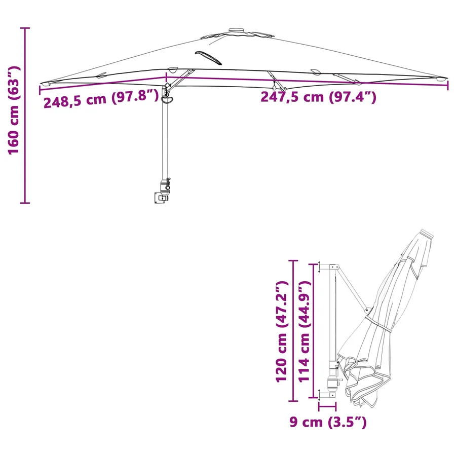 Parasol de jardin 248,5 x 247,5 x 160 cm Polyester et Acier - 12