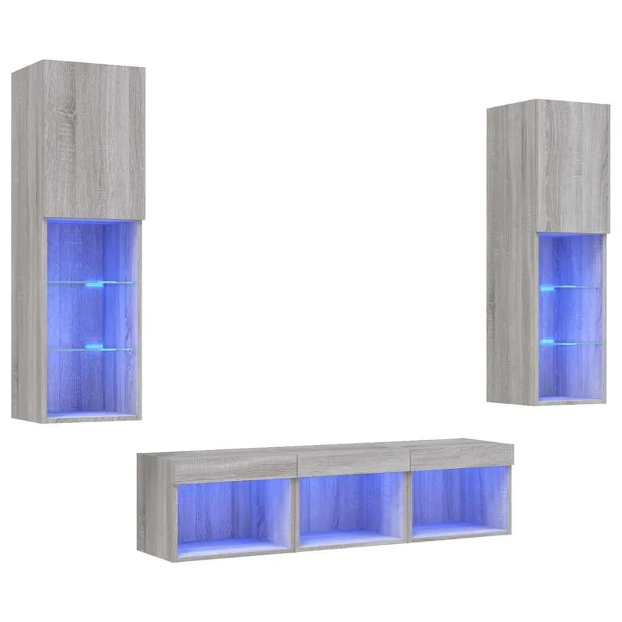 Unités murales TV avec LED 5 pcs gris sonoma bois d'ingénierie - 2