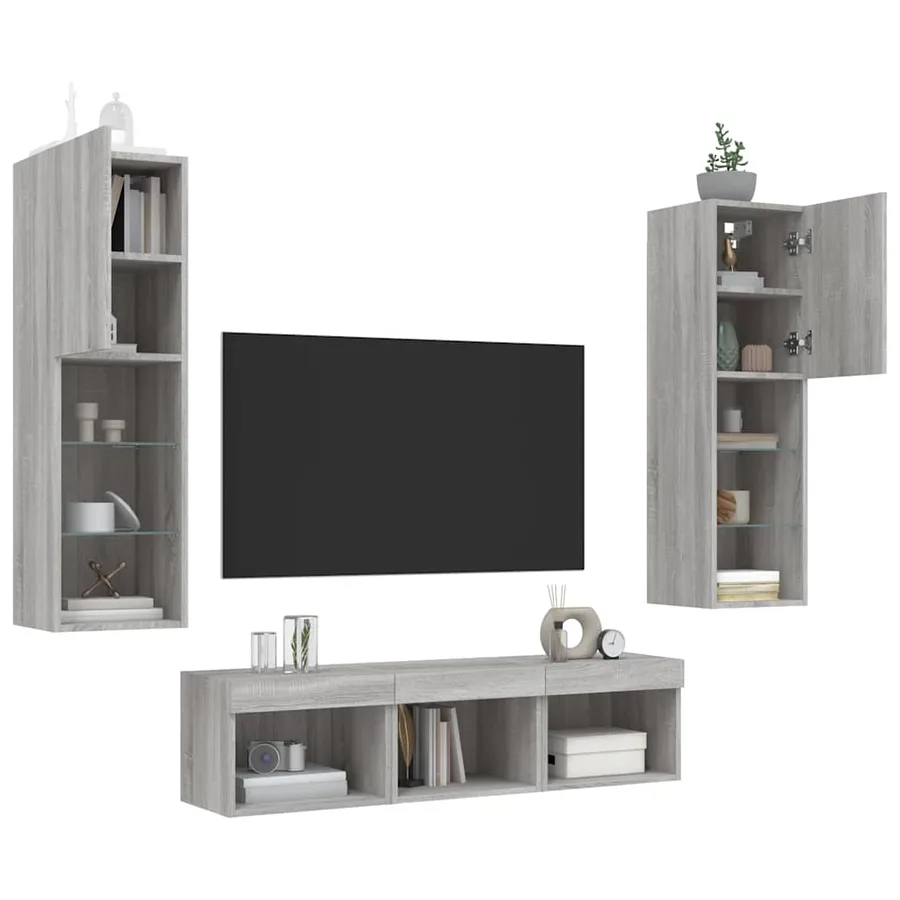 Unités murales TV avec LED 5 pcs gris sonoma bois d'ingénierie - 4