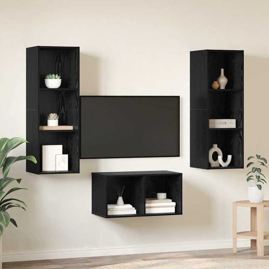Ensemble meuble TV Montage mural Chêne noir 37 x 37 x 107 cm - 4