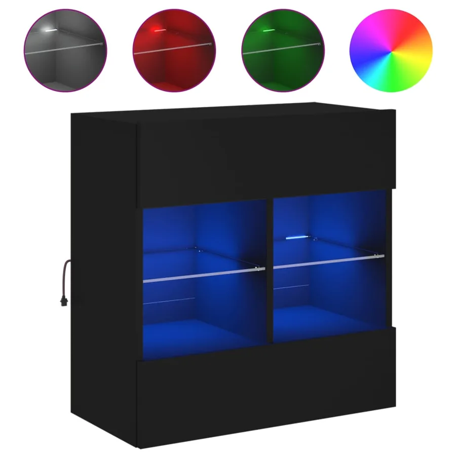Meuble TV mural avec lumières LED noir 58,5x30x60,5 cm - 2