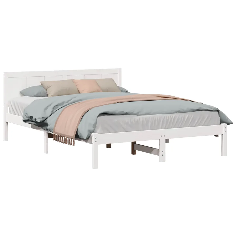 Cadre de lit Blanc 140 x 200 cm Bois de pin massif - 2