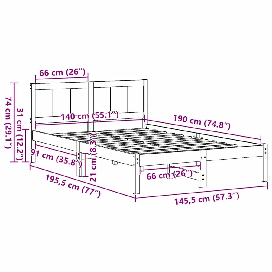 Cadre de lit Marron 140 x 190 cm Bois de pin massif - 8