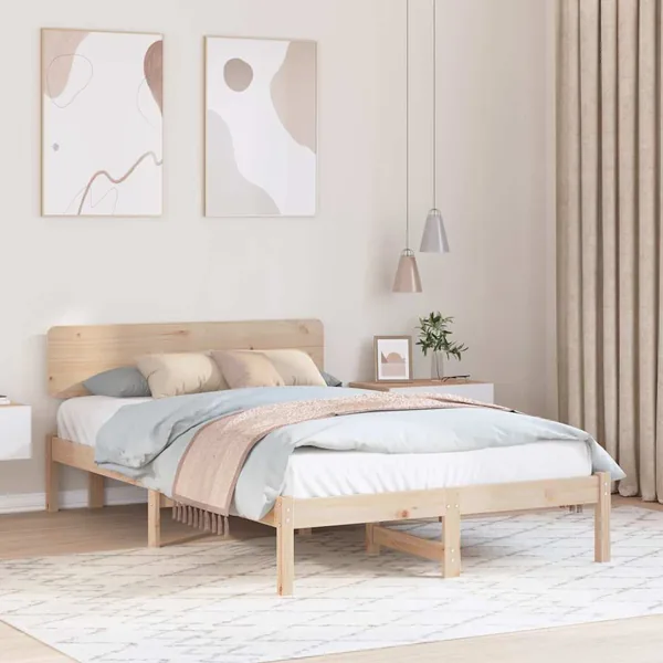 Cadre de lit avec tête de lit Naturel 120 x 190 cm Pin massif