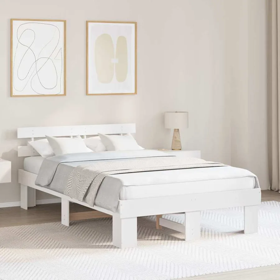 Cadre de lit avec tête de lit Blanc 120 x 190 cm Pin massif