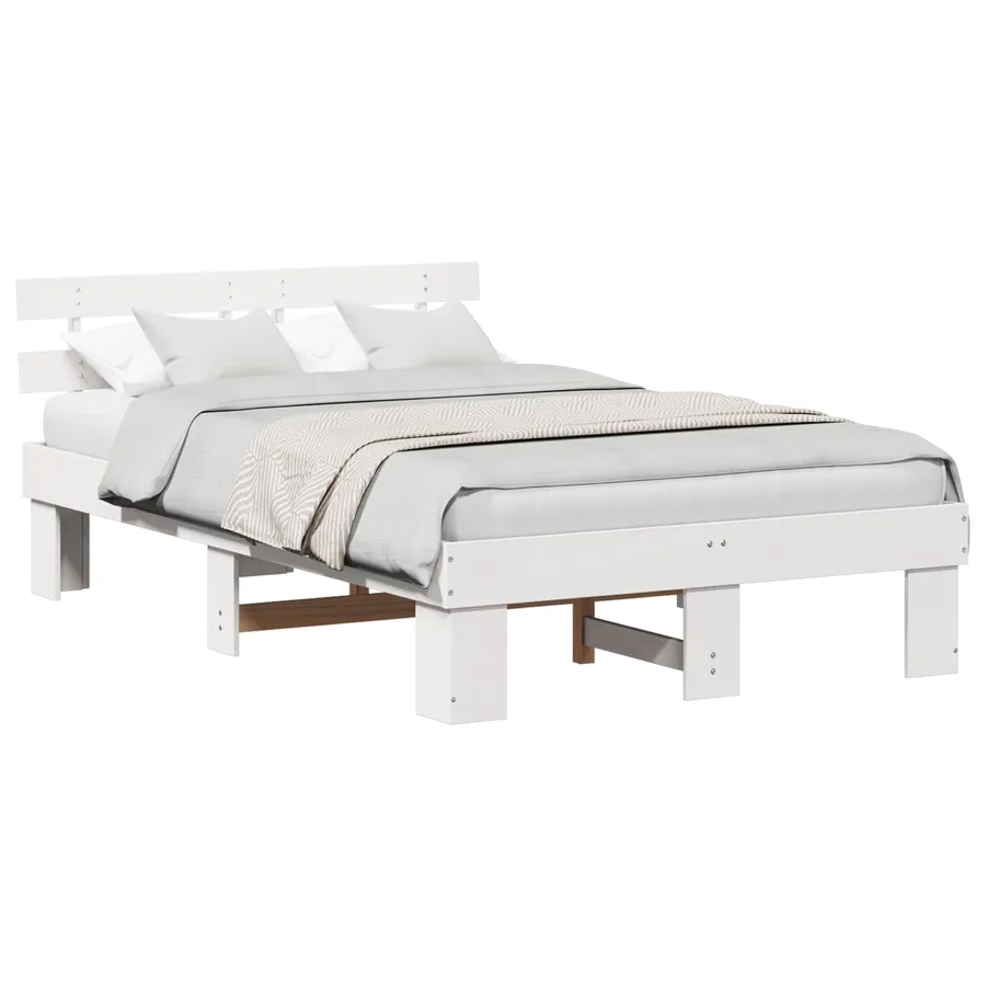 Cadre de lit avec tête de lit Blanc 120 x 190 cm Pin massif - 2