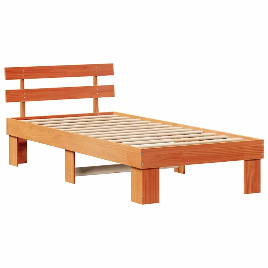 Cadre de lit avec tête de lit Brun cire 90 x 190 cm Pin massif - 4