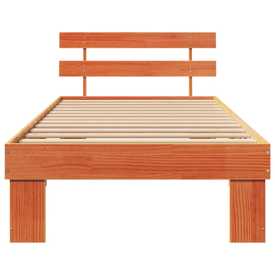 Cadre de lit avec tête de lit Brun cire 90 x 190 cm Pin massif - 5