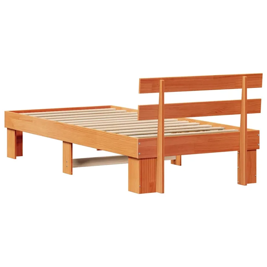 Cadre de lit avec tête de lit Brun cire 90 x 190 cm Pin massif - 7