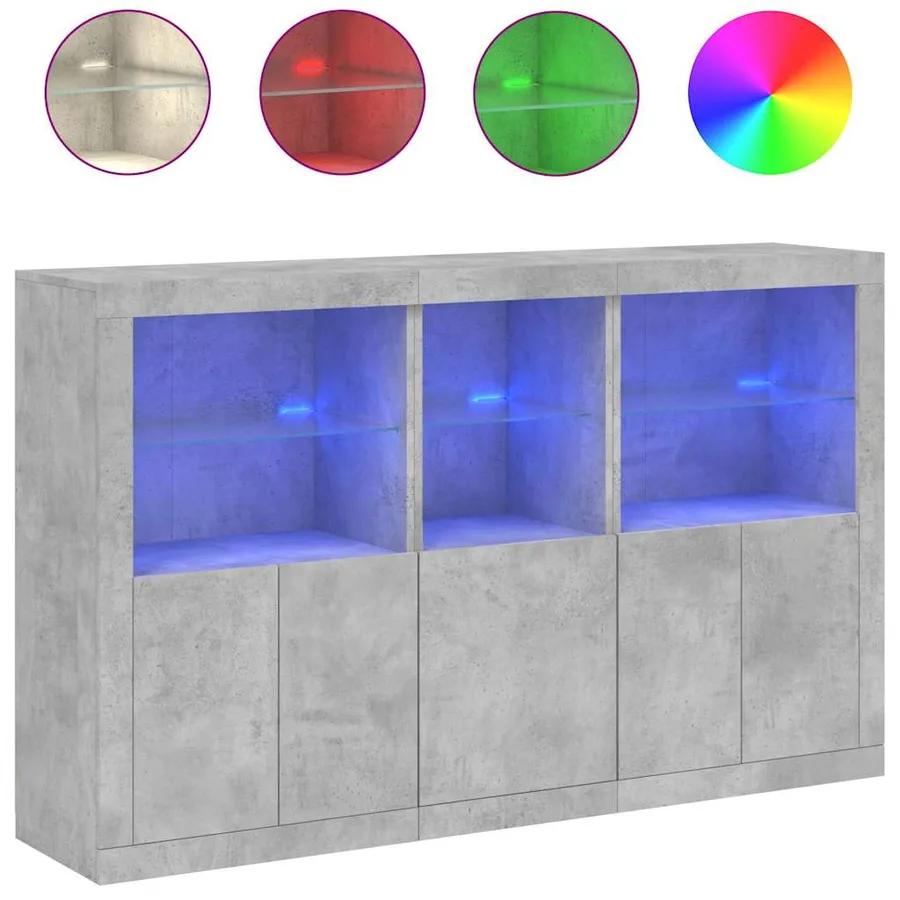 Buffet avec lumières LED gris béton 162x37x100 cm - 2