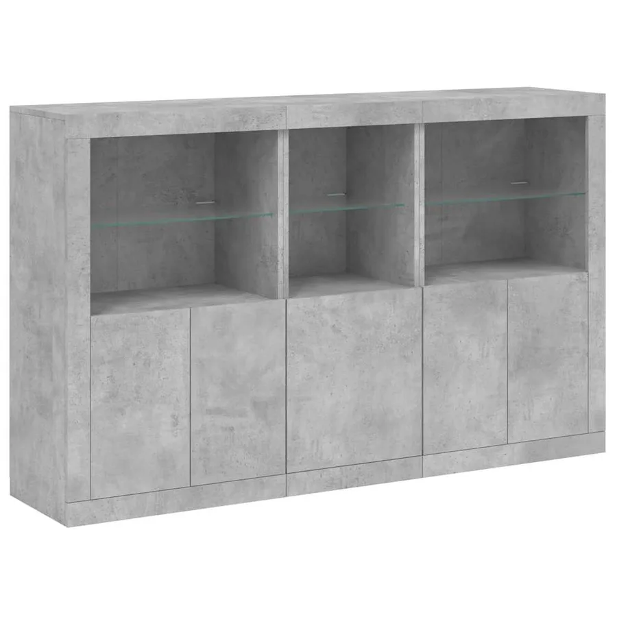 Buffet avec lumières LED gris béton 162x37x100 cm - 3
