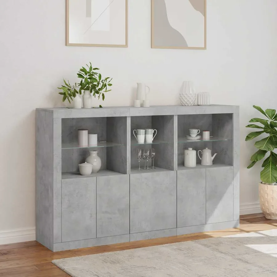 Buffet avec lumières LED gris béton 162x37x100 cm - 4