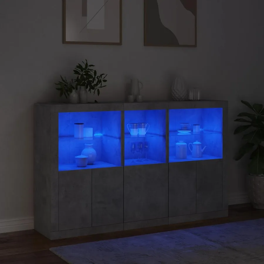 Buffet avec lumières LED gris béton 162x37x100 cm - 5