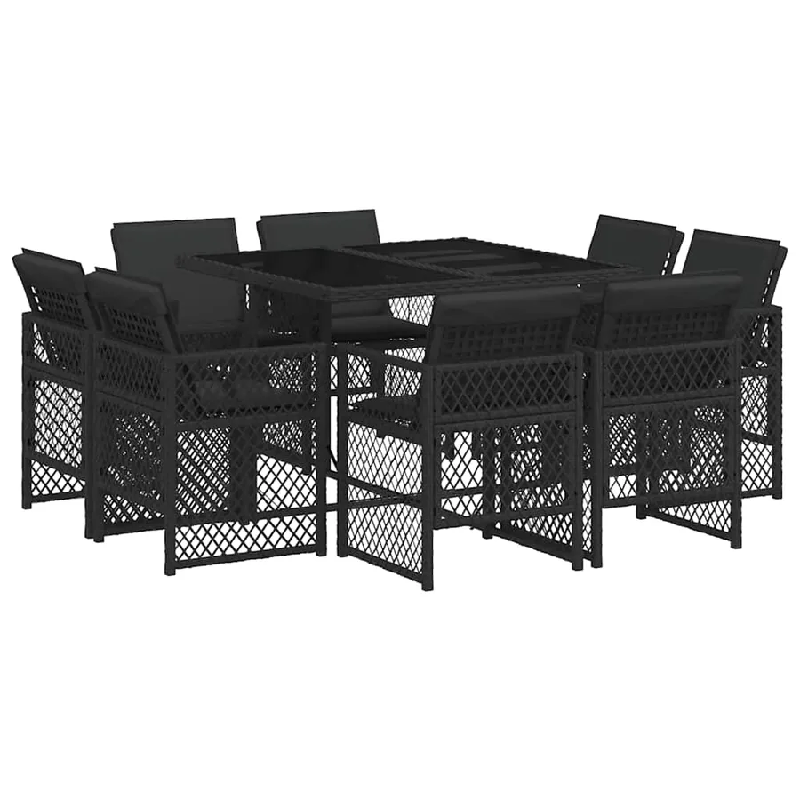 Ensemble à manger de jardin 9pcs coussins noir résine tressée - 2