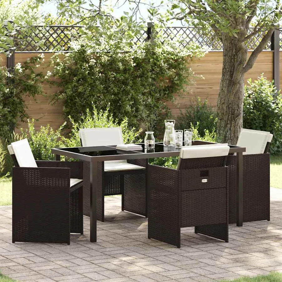 Ensemble de salle à manger pour jardin 5 pcs Marron polyrotin