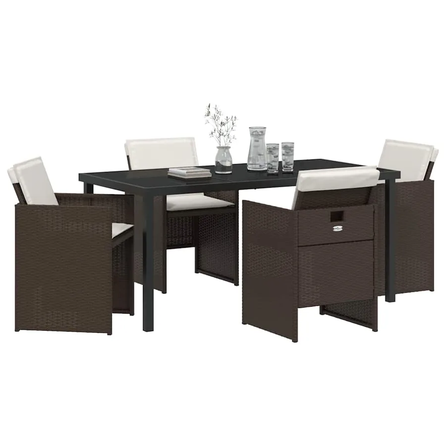 Ensemble de salle à manger pour jardin 5 pcs Marron polyrotin - 3