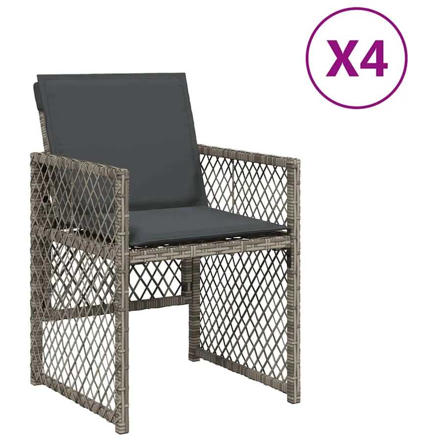 Chaises de jardin avec coussins lot de 4 gris résine tressée - 2