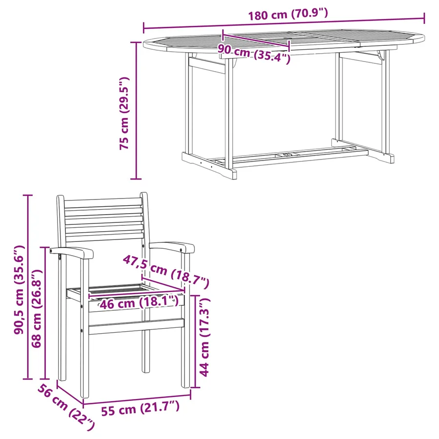 Ensemble de salle à manger pour jardin 7 pcs Marron - 12