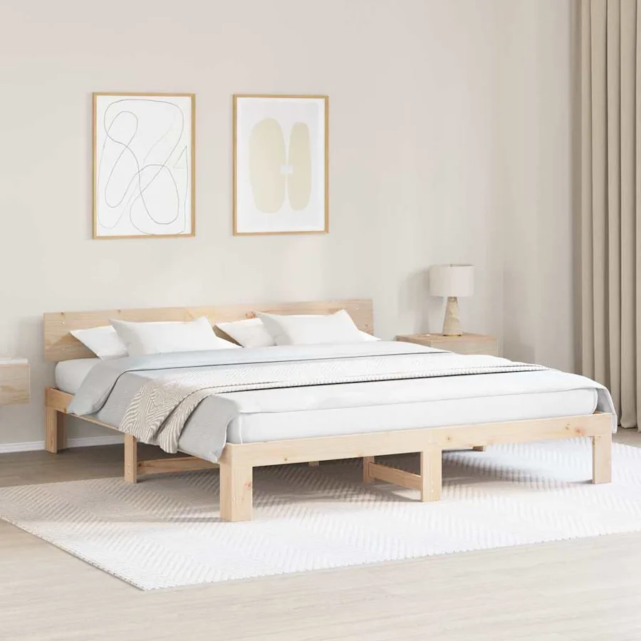 Cadre de lit avec tête de lit Naturel 200 x 200 cm Pin massif