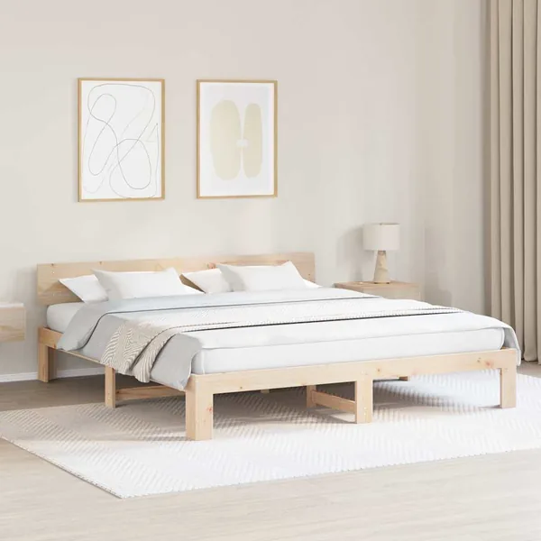 Cadre de lit avec tête de lit Naturel 200 x 200 cm Pin massif
