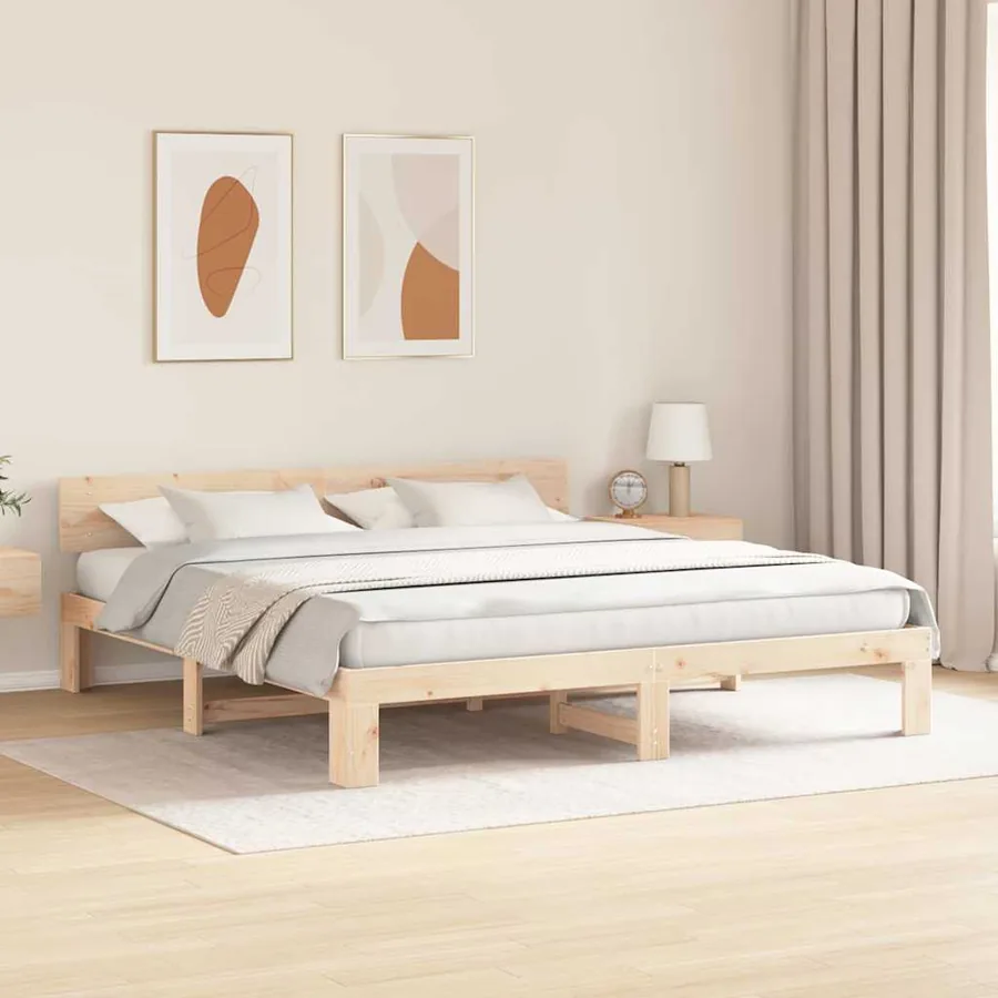 Cadre de lit avec tête de lit Naturel 200 x 200 cm Pin massif - 3