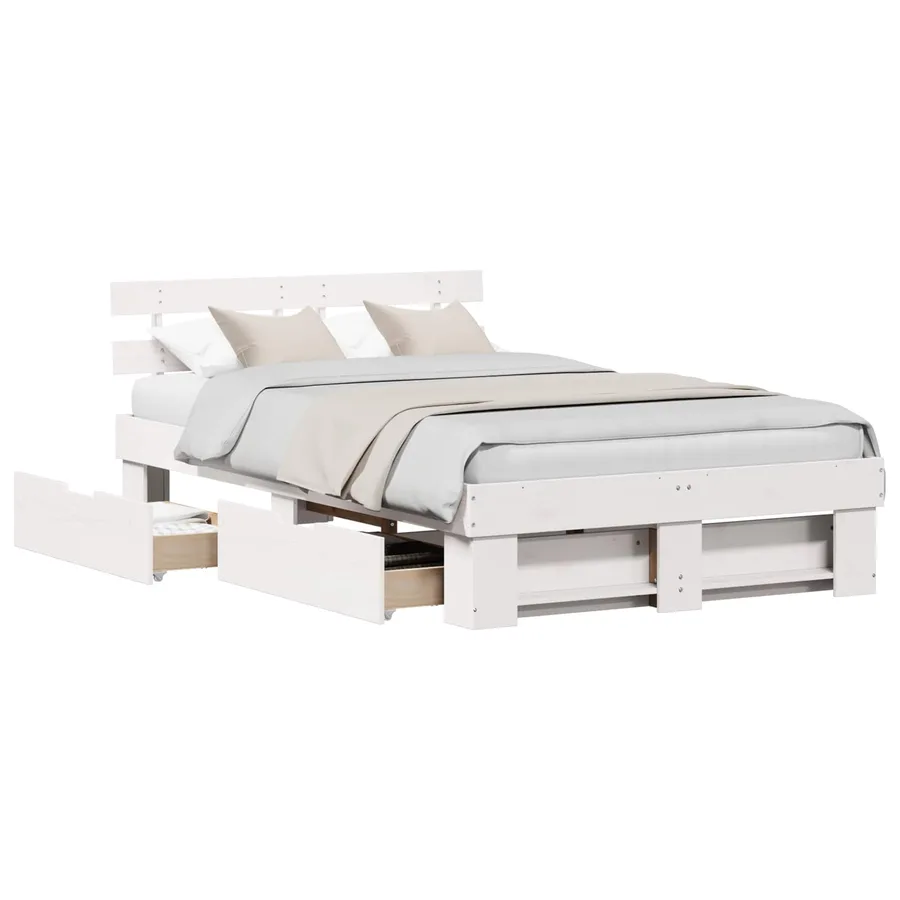 Cadre de lit avec tête de lit Blanc 135 x 190 cm Pin massif - 2